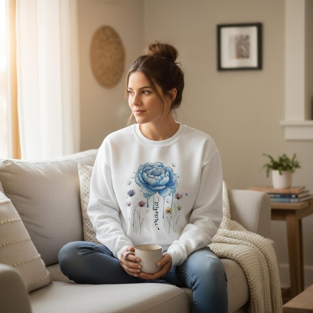 Boho Blommig Mamma Blå Blomma Mors Dag Present T Shirt (Skapare uppladdad)