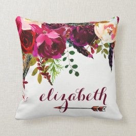Boho blommig med ditt namn och pil kudde