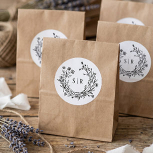 Boho Blommig Monogram Anpassad Bröllop Runt Klistermärke