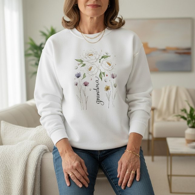 Boho Blommig Mormor Vita Blommor Morsdagspresent T Shirt (Skapare uppladdad)