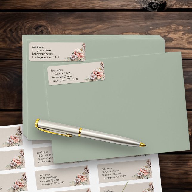 Boho Blommig Neutral Beige Returadress Etikett (Return Address labels from my Boho Floral Cowgirl Boots Quinceanera Collection)