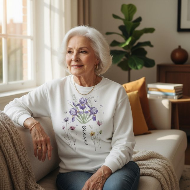 Boho Blommig Nonna Lila Iris Morsdagspresent T Shirt (Skapare uppladdad)