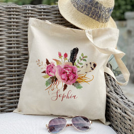 Boho blommig och fjäder Brudtärna Personligheter Tygkasse
