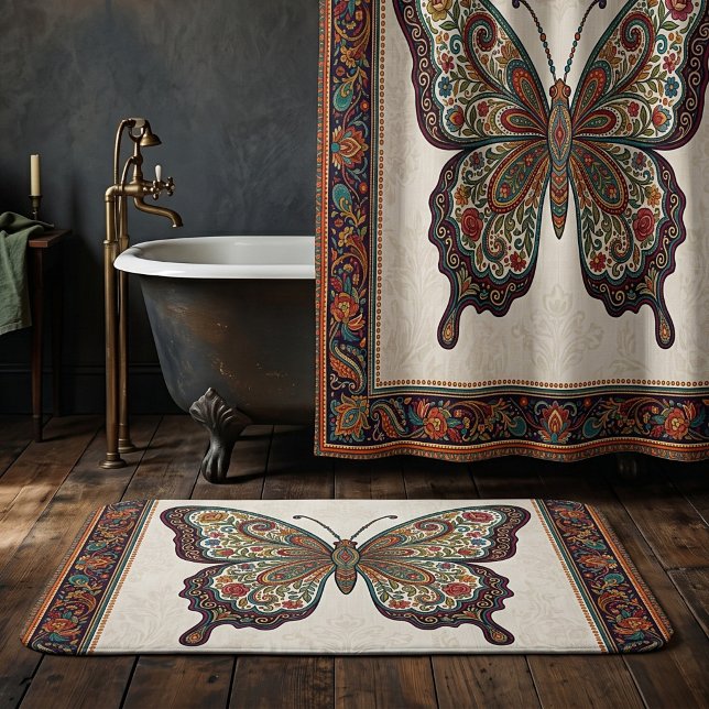 Boho blommig paisley ramme fjäril badrumsmatta (Skapare uppladdad)