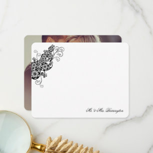 Boho blommig paisley svart vintage bröllopsfoto tack kort
