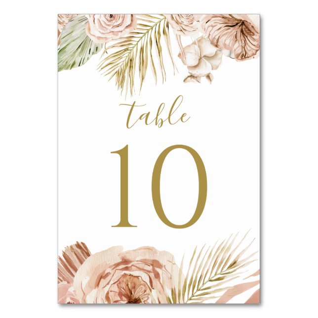Boho Blommig, Palm och Pampas bröllop Bordsnummer (Framsidan)