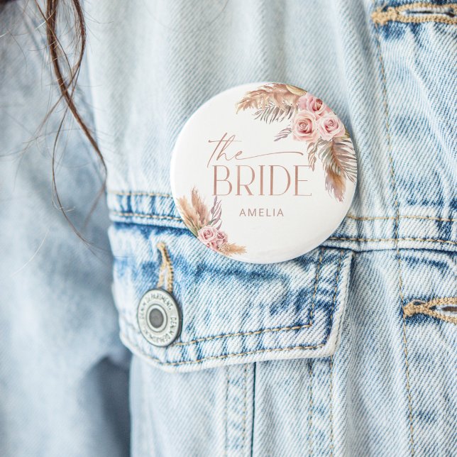 Boho Blommig Pampas Rose Guld Brud Knapp (Skapare uppladdad)