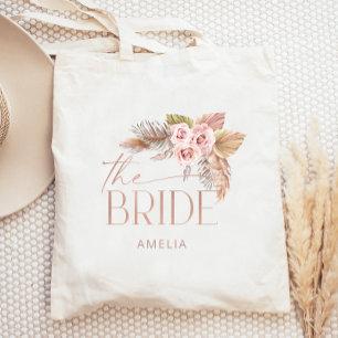 Boho Blommig Pampas Rose Guld Brud Tygkasse