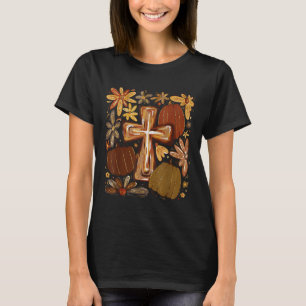 Boho Blommig Pumpa Kors Höst Jesus Kristet Trosupp T Shirt