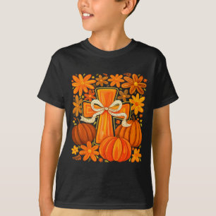 Boho Blommig Pumpa Kors Höst Jesus Kristna Tro T Shirt