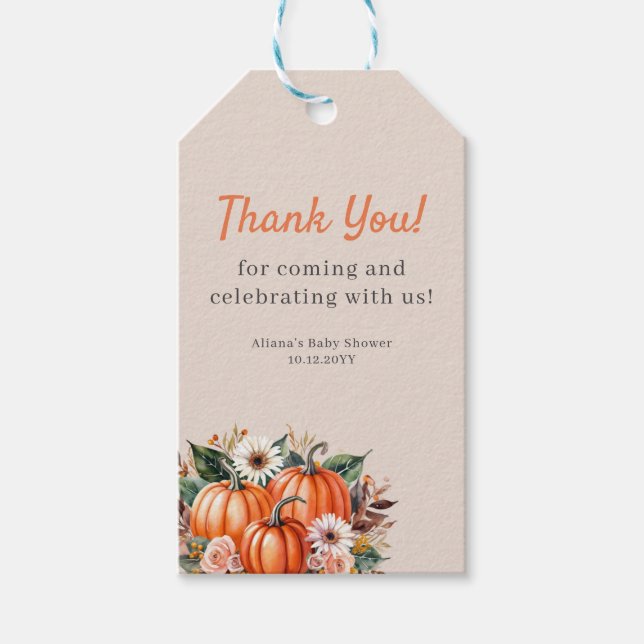 Boho Blommig Pumpa Tack Presentkortsmärken Presentetikett (Framsidan)