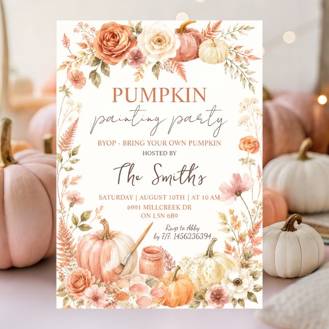 Boho Blommig Pumpamålning Festinbjudan Inbjudningar (Skapare uppladdad)