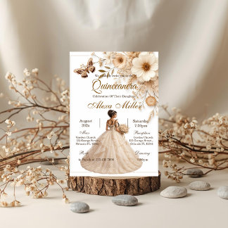 Boho Blommig Quinceañera Inbjudan