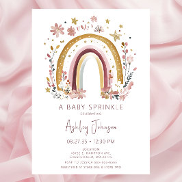 Boho Blommig Regnbåge Baby Shower Inbjudan