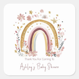 Boho Blommig Regnbåge Baby Shower Tack Fyrkantigt Klistermärke