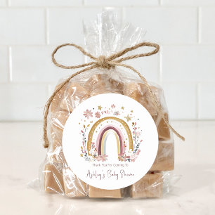 Boho Blommig Regnbåge Baby Shower Tack Runt Klistermärke