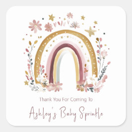 Boho Blommig Regnbåge Baby Sprinkle Tack Fyrkantigt Klistermärke
