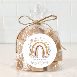 Boho Blommig Regnbåge Baby Sprinkle Tack Runt Klistermärke