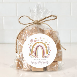 Boho Blommig Regnbåge Baby Sprinkle Tack Runt Klistermärke
