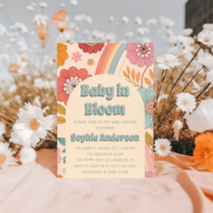 Boho Blommig Regnbåge Bebis i Knopp Babyfirande Inbjudningar