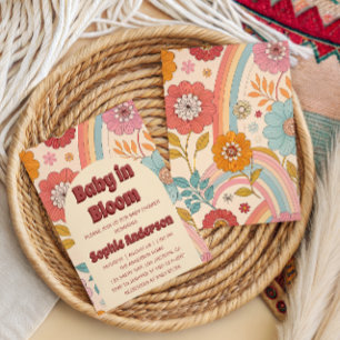 Boho Blommig Regnbåge Bebis i Knopp Bebisens Först Inbjudningar