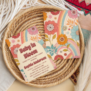 Boho Blommig Regnbåge Bebis i Knopp Bebisens Först Inbjudningar