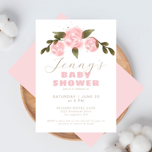 Boho Blommig Rosa Flickig Bebis Baby Shower Inbjudningar (Skapare uppladdad)