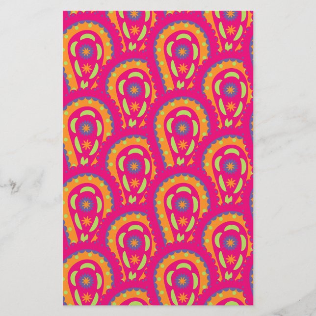 Boho Blommig Rosa Motiv Brevpapper (Framsida)