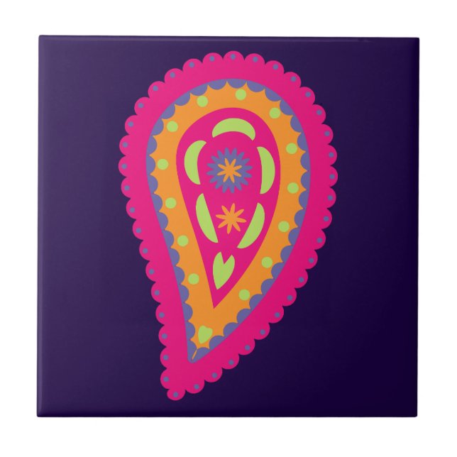 Boho Blommig Rosa Motiv Kakelplatta (Framsidan)