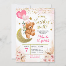 Boho Blommig Rosa Nästan Väntar Bebis Kalas Inbjud