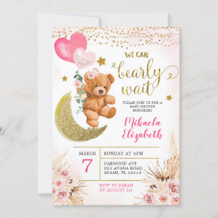 Boho Blommig Rosa Nästan Väntar Bebis Kalas Inbjud Inbjudningar