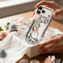 Boho Blommig Rosa Personlig Foto Monogrammerad