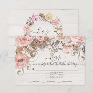 Boho Blommig Rosa Ros Rustik Trä RSVP Svar