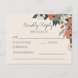 Boho Blommig RSVP | Elegant Bröllopsbekräftelse Vykort