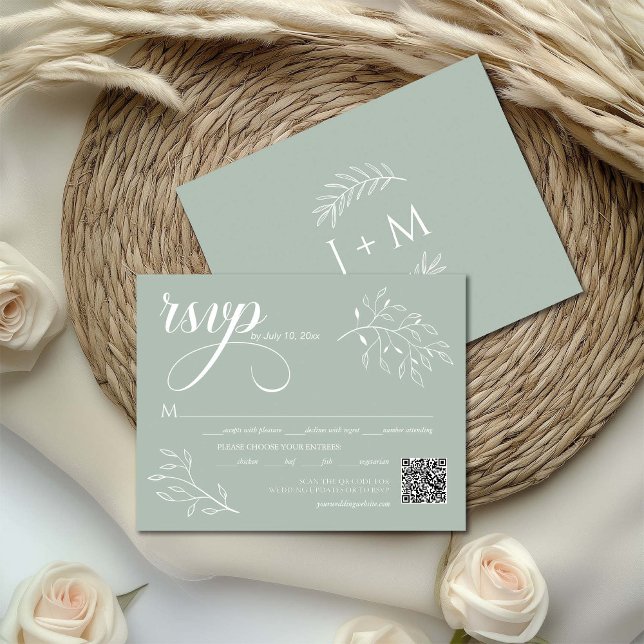 Boho Blommig Sagogrön Kalligrafi QR-kod OSA Kort (Skapare uppladdad)