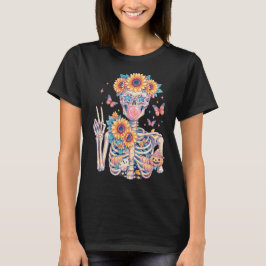 Boho blommig skelett solros Halloween konst T Shirt