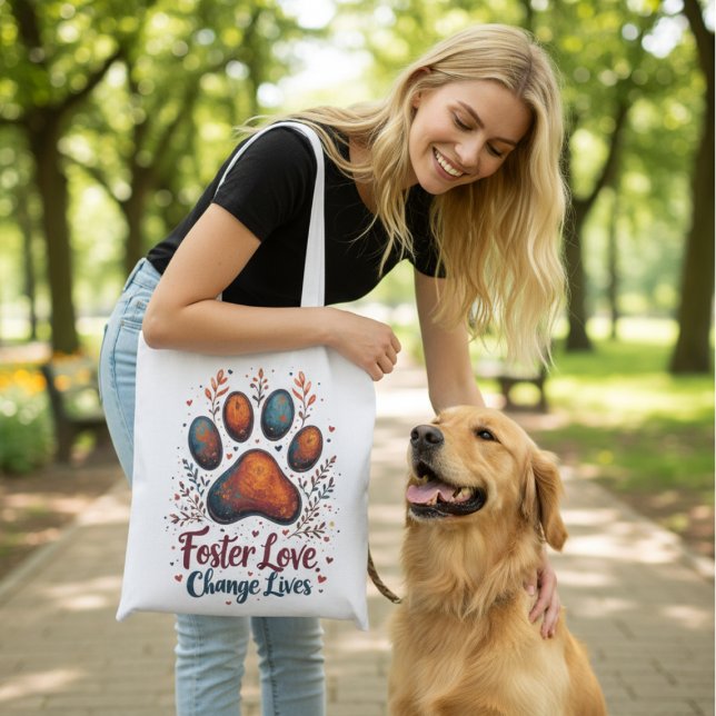 Boho Blommig Skyddshund Försvarare Högtidspresent Tygkasse (Earthy watercolor floral paw print tote bag—thoughtful holiday gift for any animal rescue advocate.)