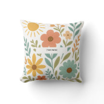 Boho Blommig Sol Kudd | Lägg till Text/Namn