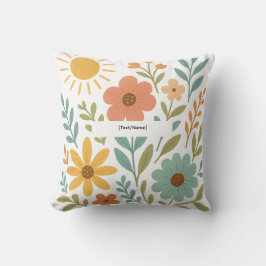 Boho Blommig Sol Kudd | Lägg till Text/Namn Kudde
