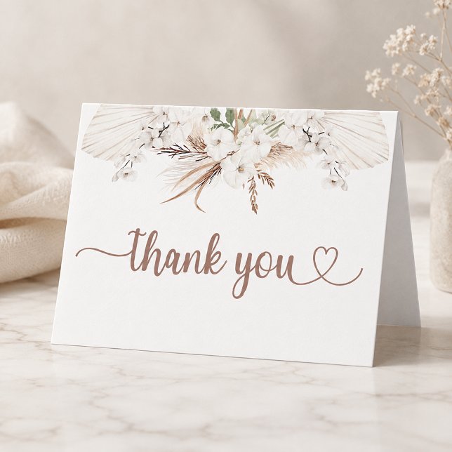 Boho Blommig Tacksamhetskort Neutral Pampas Tack Kort (Floral Thank You Card)