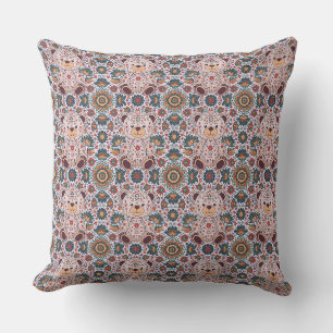 Boho Blommig Teddybjörn och Ornamenterad Mandala S Kudde