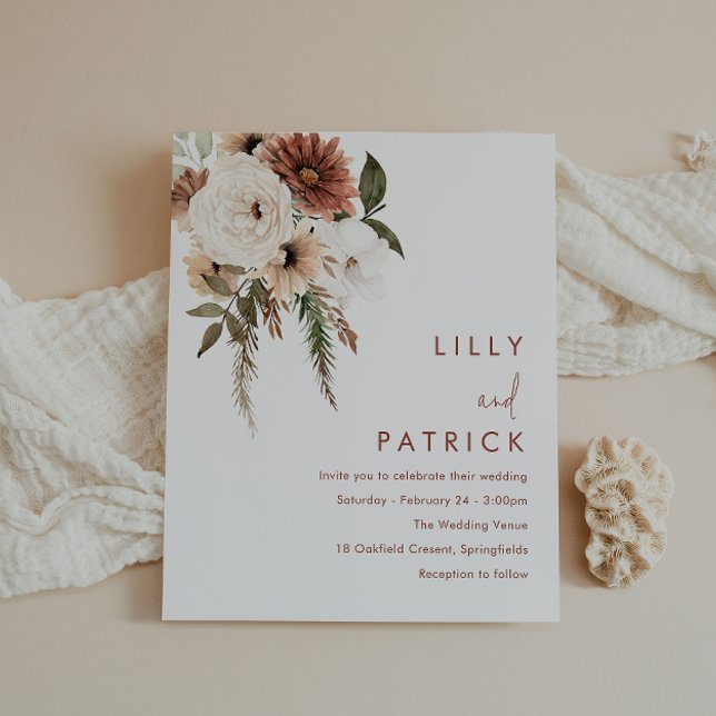 Boho Blommig Terrakotta Budget Bröllopsinbjudan (Skapare uppladdad)