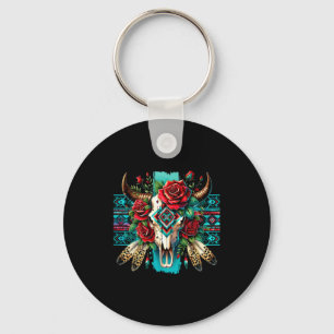 Boho blommig tjur skalle rosor aztec cowgirl väste nyckelring
