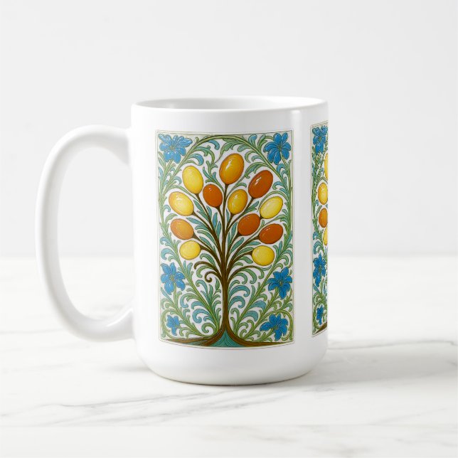 Boho Blommig Träd Kakel Kaffemugg (Vänster)