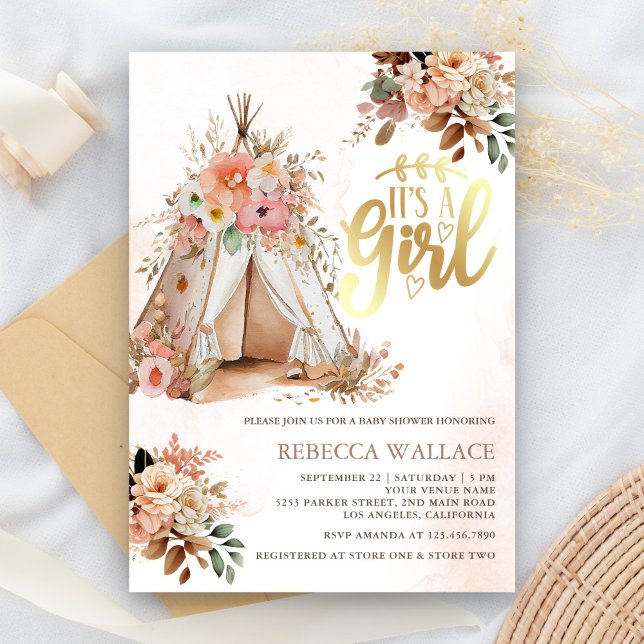 Boho Blommig Tribal Tält Babyfirande Inbjudningar (Skapare uppladdad)