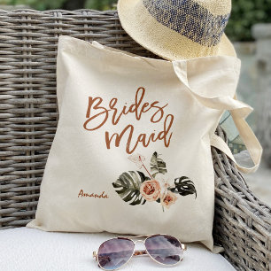 Boho Blommig Tropisk Löv Brudtärna Tygkasse