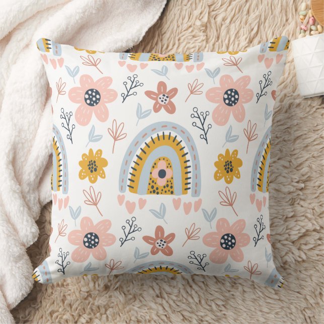 Boho Blommig & Valvbåge Regnbågsmönster Kudde (Filt)