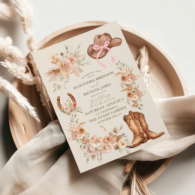 Boho Blommig Västerländsk Bröllop Inbjudningar (Skapare uppladdad)