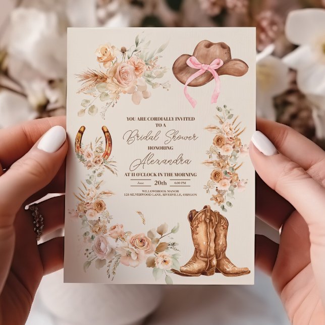 Boho Blommig Västerländsk Bröllopsfest Inbjudningar (Skapare uppladdad)