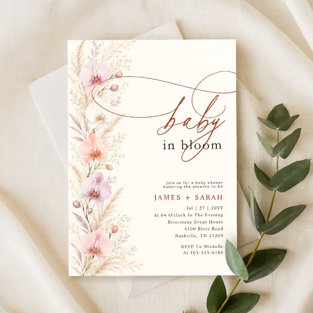 Boho Blommig Vild Orkidé Blommande Barnkalas Inbjudningar (Skapare uppladdad)